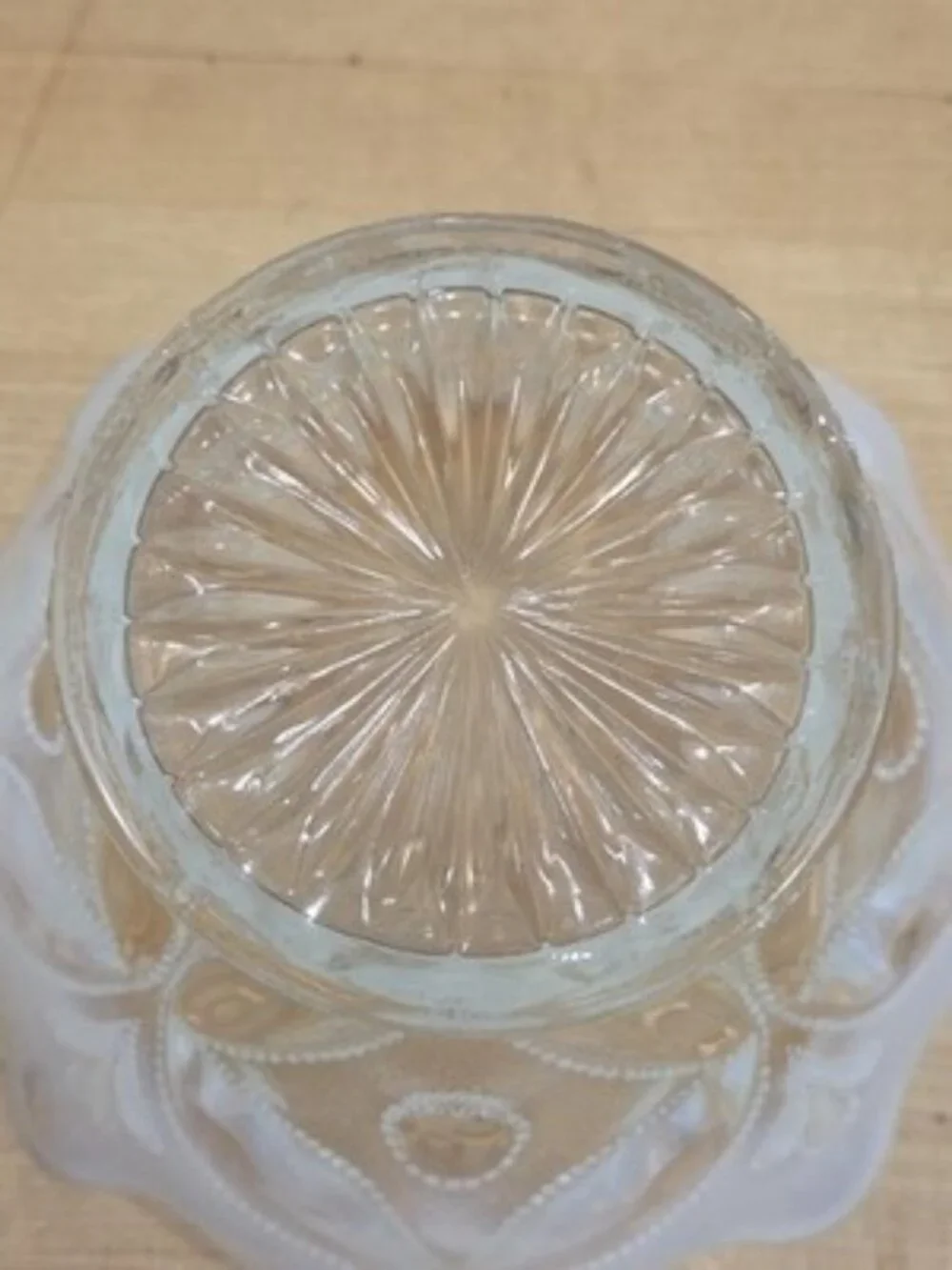 Antique Dugan Glass Wheel and Block White Opalescent Star Ruffled Bowl 1905